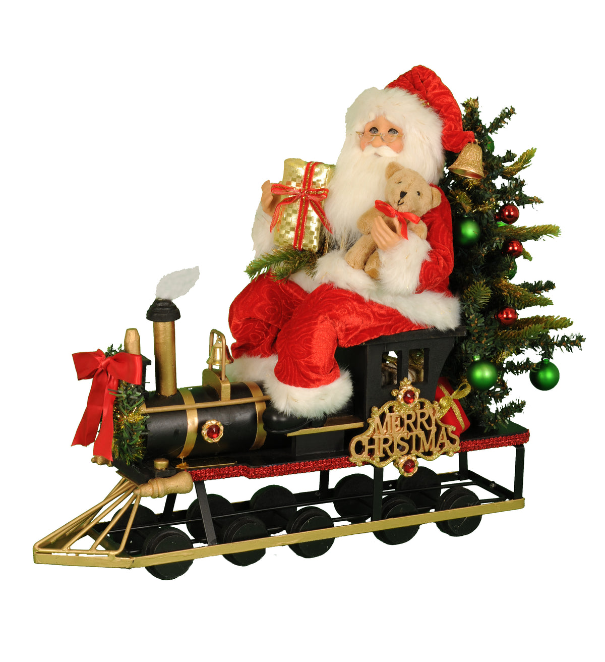Karen Didion Lighted  Merry Christmas Train Santa