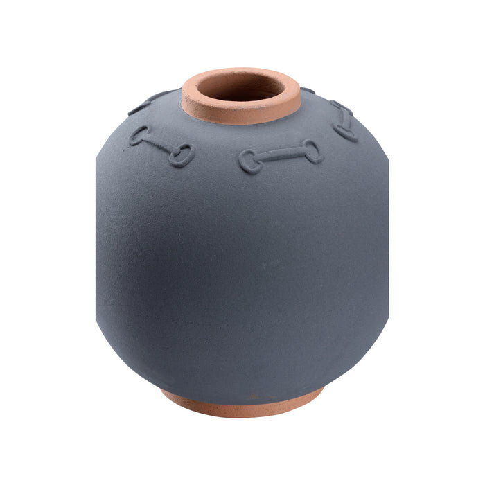 Gray ceramic vase with brown accents on a white background