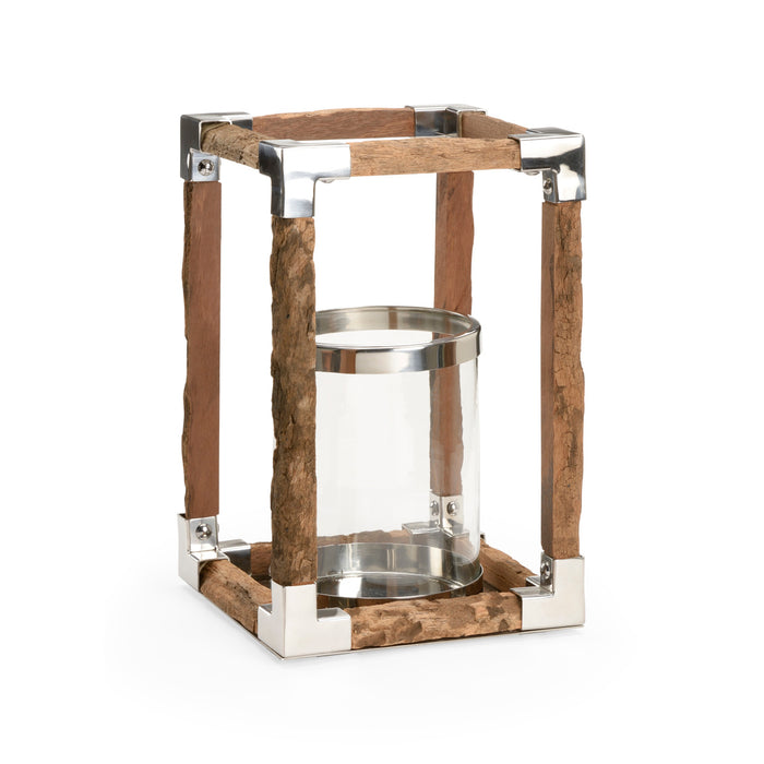 Wooden lantern with glass insert on a white background