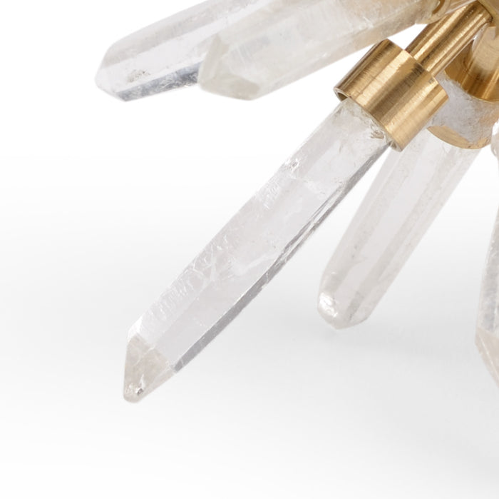 Clear crystal pendant with gold accents on a white background