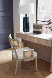 Villa & House Edgware Lamp with Shade 17-inch White Linen, with Nickel, Midnight Blue