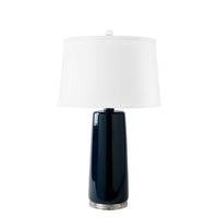 Villa & House Edgware Lamp with Shade 17-inch White Linen, with Nickel, Midnight Blue