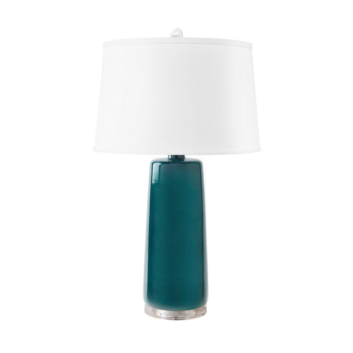 Villa & House Edgware Lamp with Shade 17-inch White Linen, with Nickel, Green Lapis