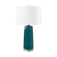 Villa & House Edgware Lamp with Shade 17-inch White Linen, with Nickel, Green Lapis