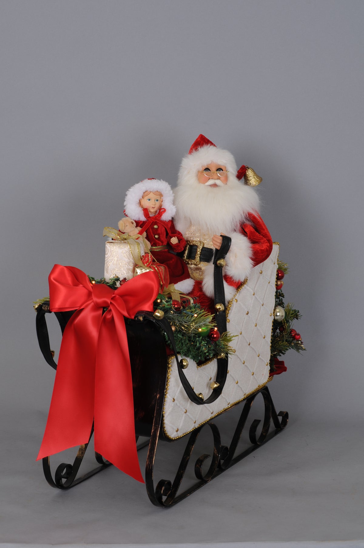 Karen Didion Lighted White Sled Santa