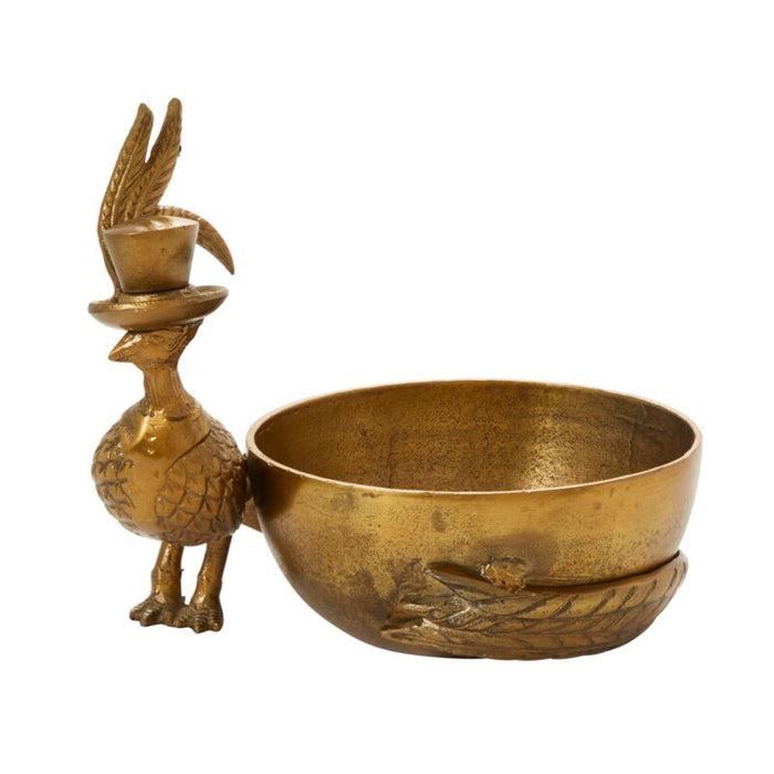 Gold bird-shaped bowl on a white background