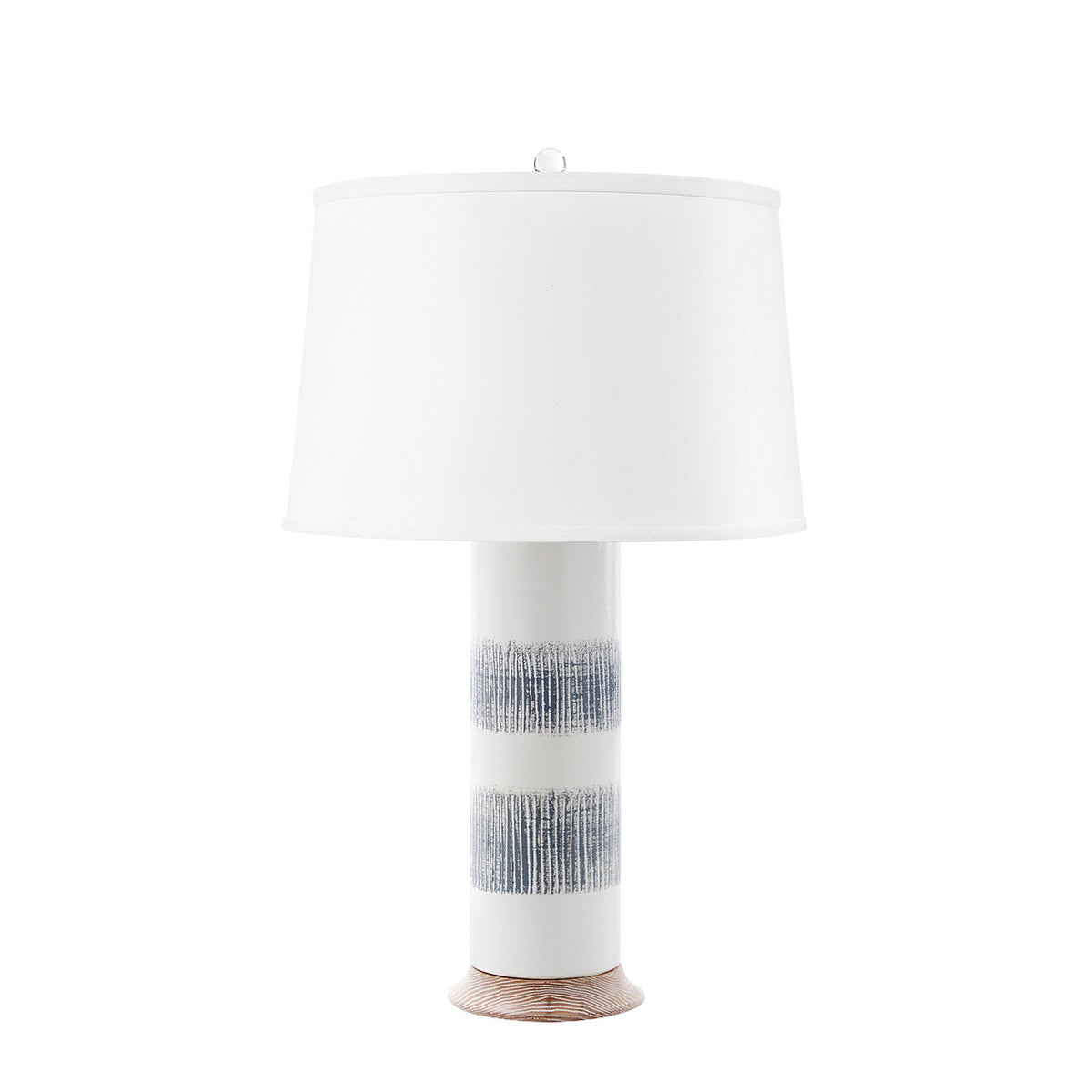 Villa & House Elena Lamp with Shade 17-inch White Linen, with Nickel, Gray and White