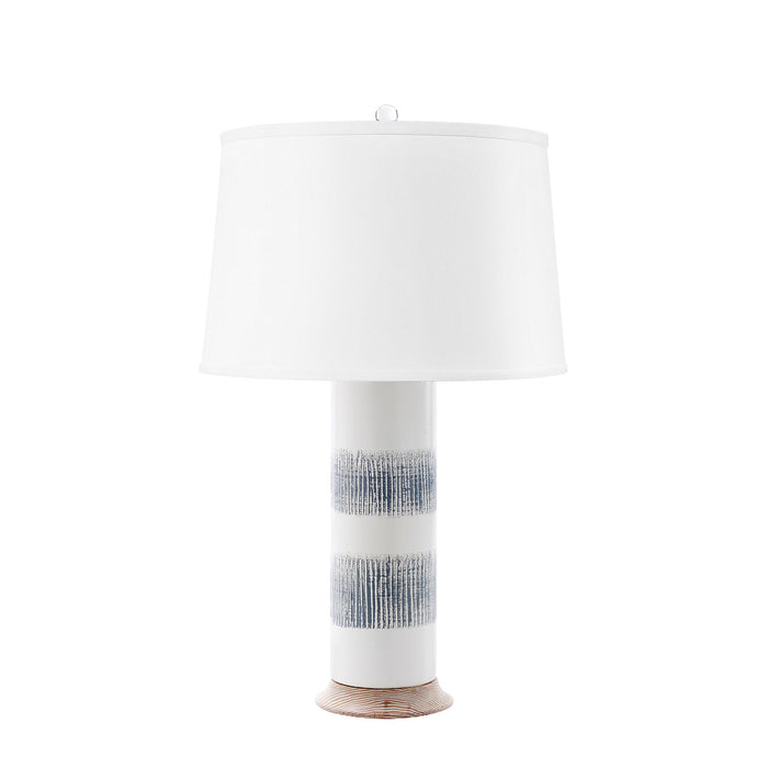 Villa & House Elena Lamp with Shade 17-inch White Linen, with Nickel, Gray and White