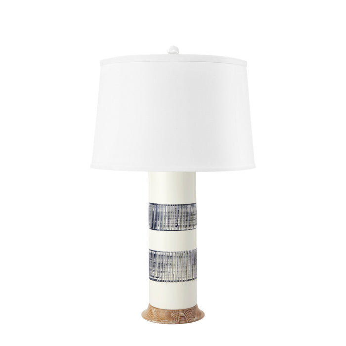 Villa & House Elena Lamp with Shade 17-inch White Linen, with Nickel, Blue and White
