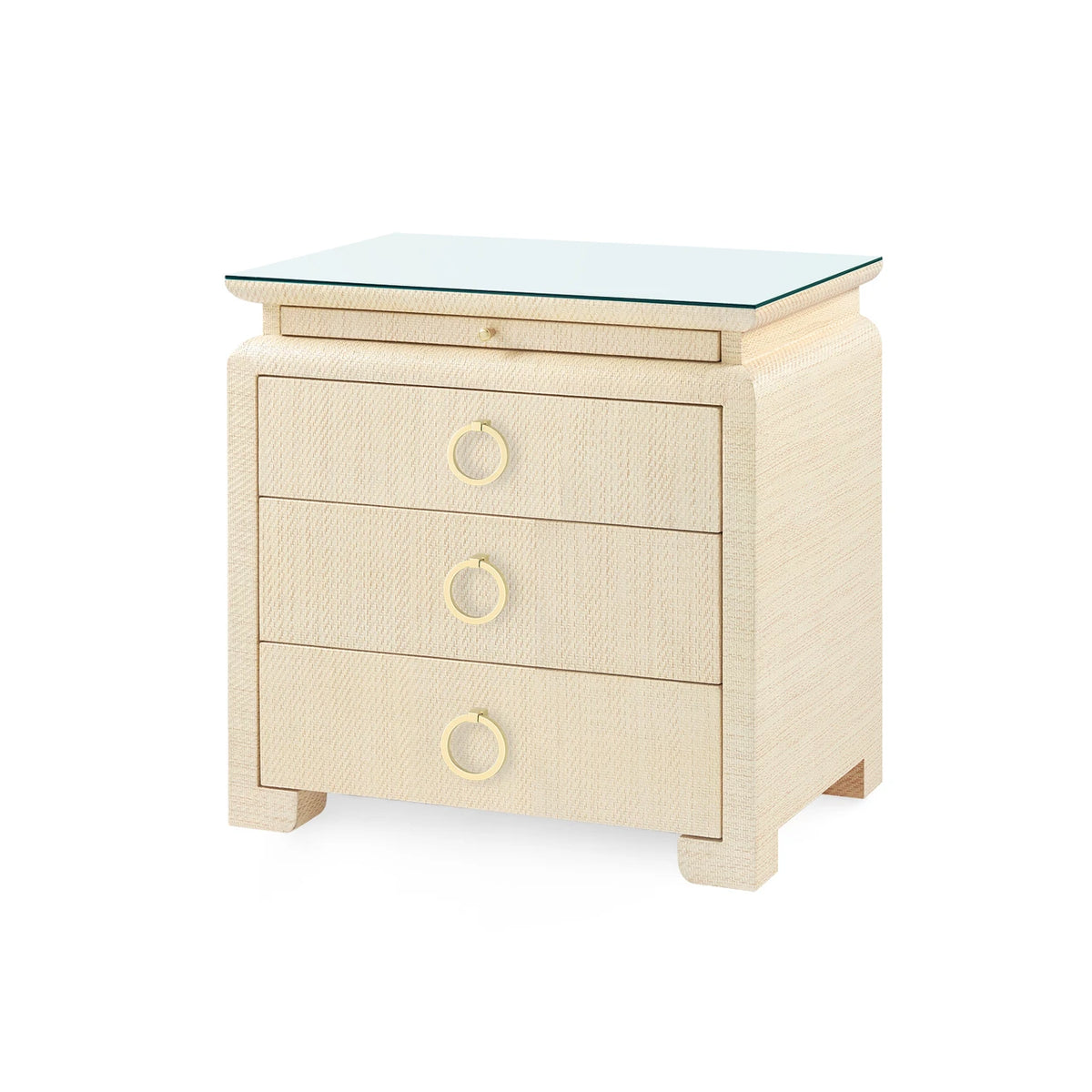 Villa & House Elina 3-Drawer Side Table with Glass Top, Natural Twill