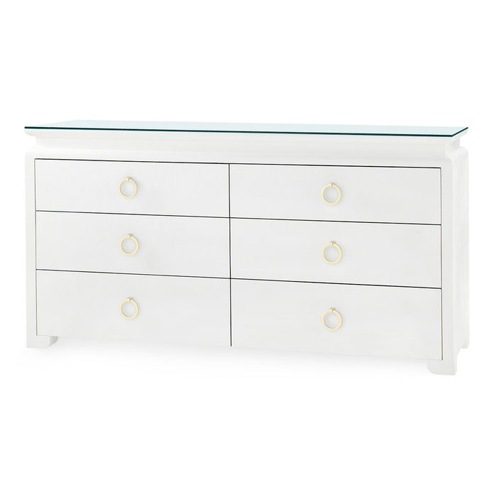 Villa & House Elina Extra Large 6-Drawer with Glass Top, Vanilla