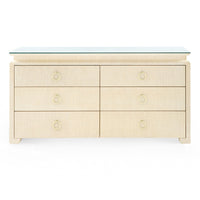 Villa & House Elina Extra Large 6-Drawer with Glass Top, Natural Twill