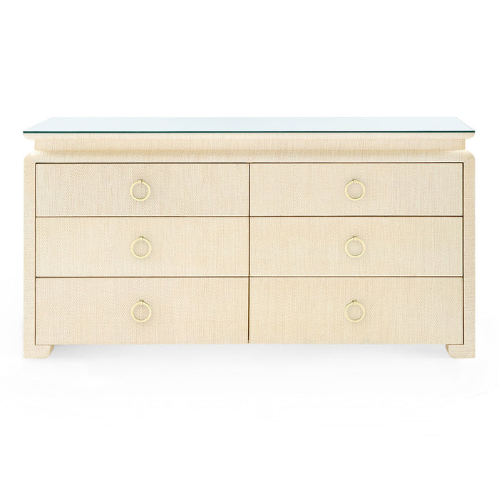 Villa & House Elina Extra Large 6-Drawer with Glass Top, Natural Twill