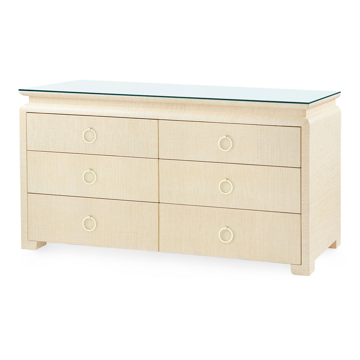 Villa & House Elina Extra Large 6-Drawer with Glass Top, Natural Twill