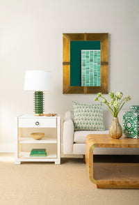 Villa & House Elektra Lamp with Shade 17-inch White Linen, with Gold, Dark Green