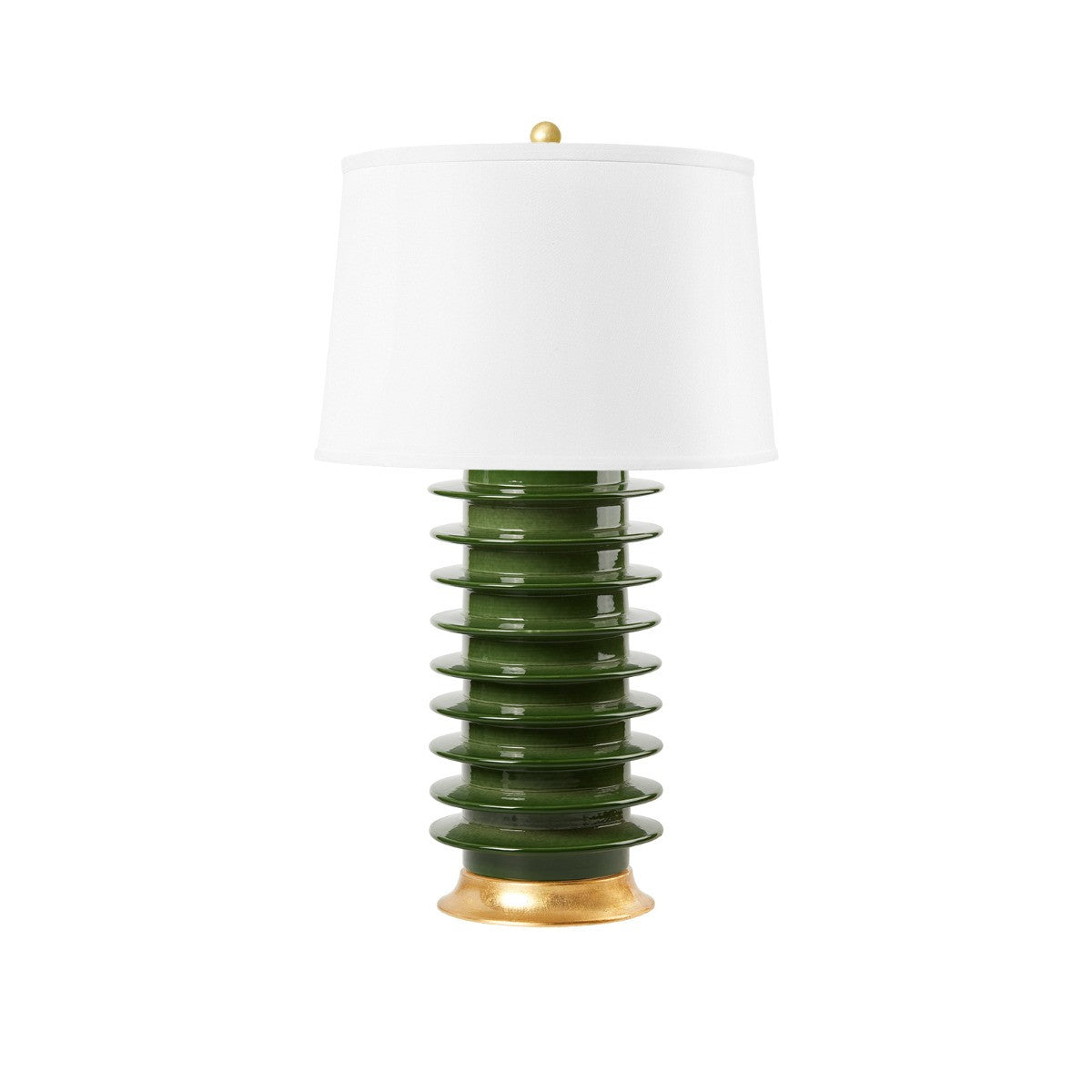 Villa & House Elektra Lamp with Shade 17-inch White Linen, with Gold, Dark Green