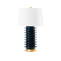 Villa & House Elektra Lamp with Shade 17-inch White Linen, with Gold, Navy Blue