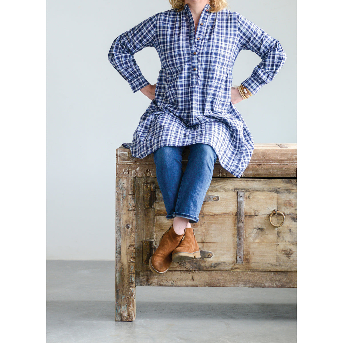 Design Shop Cotton Madras Plaid Tunic, Extra Large