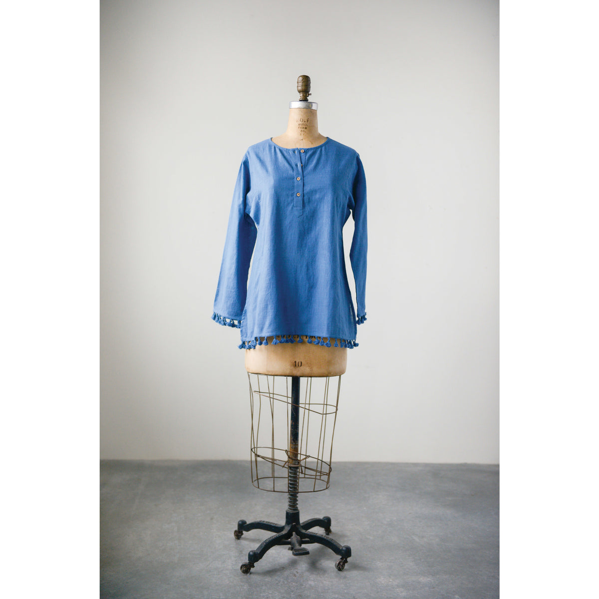 Design Shop Double Cotton Slub Nima Shirt with Tassels, Medium