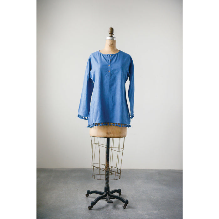 Design Shop Double Cotton Slub Nima Shirt with Tassels, Medium