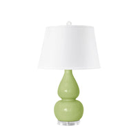 Villa & House Emilia Lamp with Shade 16-inch White Linen, with Nickel, Light Green