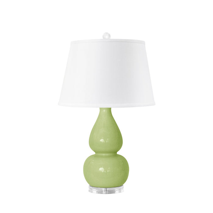 Villa & House Emilia Lamp with Shade 16-inch White Linen, with Nickel, Light Green