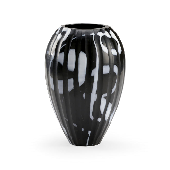 Black and white marbled vase on a white background