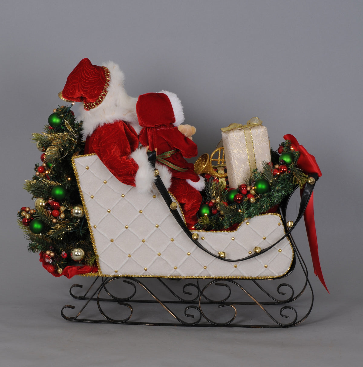 Karen Didion Lighted White Sled Santa