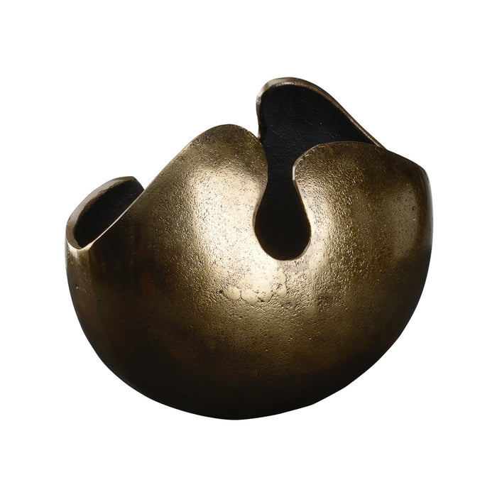 Bronze-colored metal object on a white background