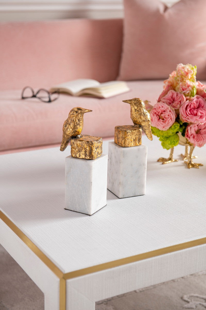 Villa & House Finch Statue (Pair), Gold Leaf