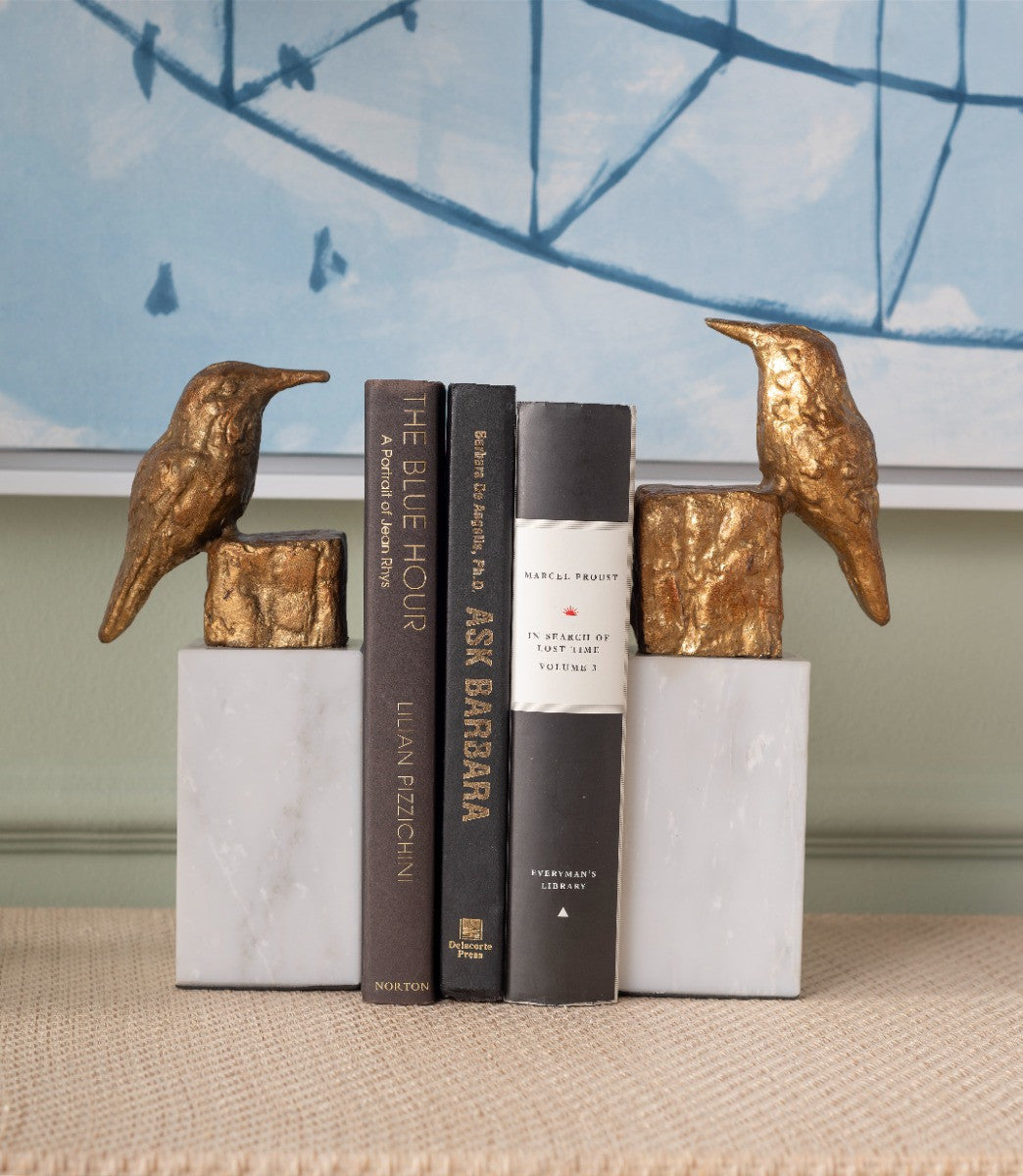 Villa & House Finch Statue (Pair), Gold Leaf