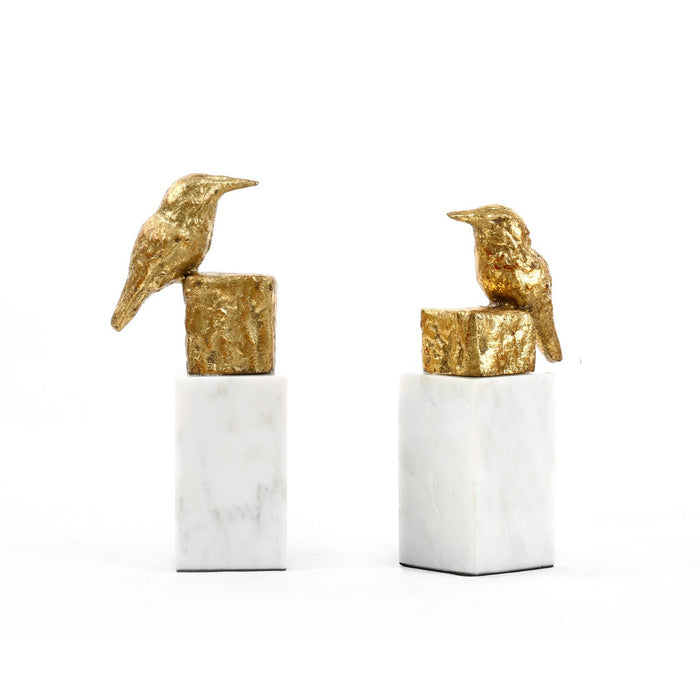 Villa & House Finch Statue (Pair), Gold Leaf