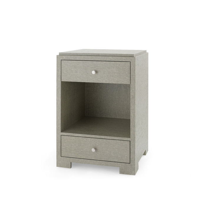 Villa & House Fedor 2-Drawer Side Table with Glass Top, Moss Gray Tweed