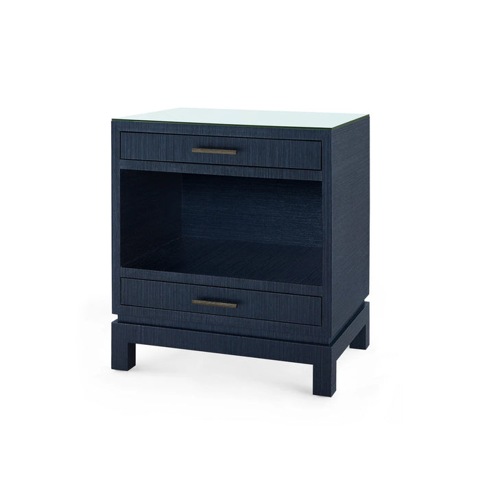 Villa & House Florence 2-Drawer Side Table with Glass Top, Selvage Blue