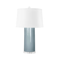 Villa & House Formosa Lamp with Shade 17-inch White Linen, with Nickel, Smoke Blue