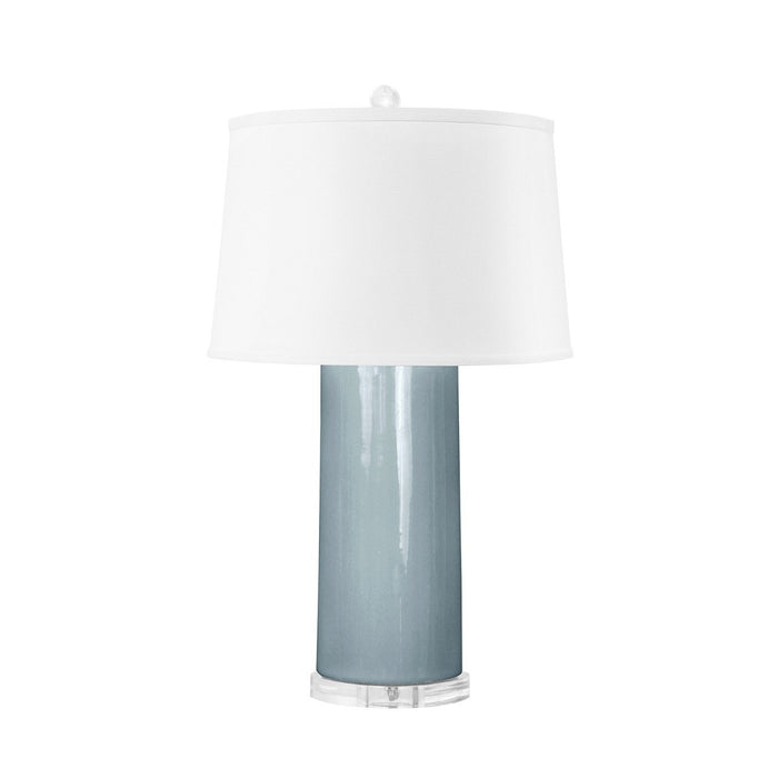 Villa & House Formosa Lamp with Shade 17-inch White Linen, with Nickel, Smoke Blue