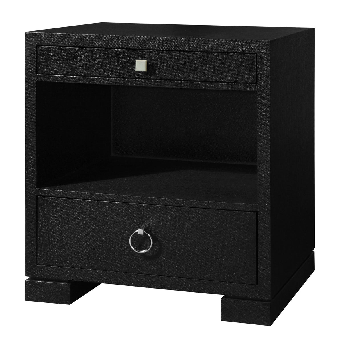 Villa & House Frances 2-Drawer Side Table with Glass Top, Satin Black