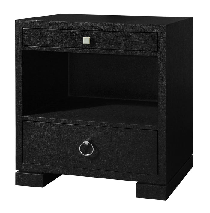 Villa & House Frances 2-Drawer Side Table with Glass Top, Satin Black