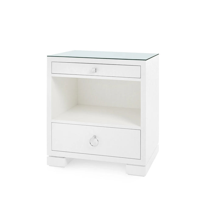 Villa & House Frances 2-Drawer Side Table with Glass Top, Chiffon White