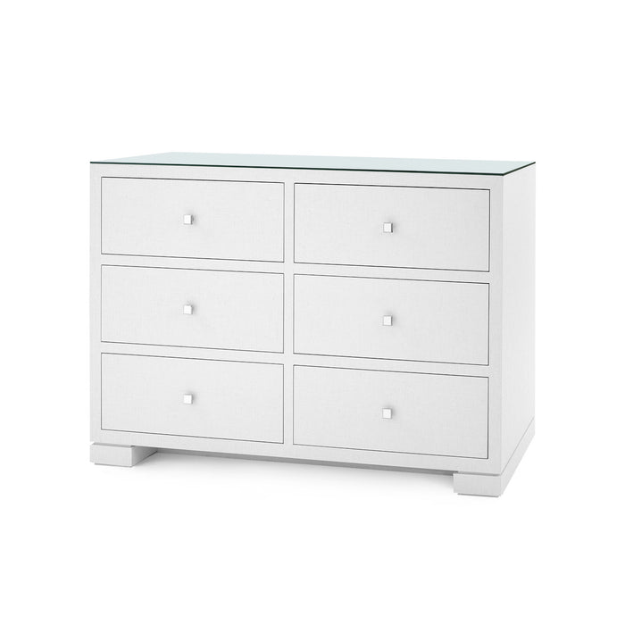 Villa & House Frances Extra Large 6-Drawer with Glass Top, Chiffon White
