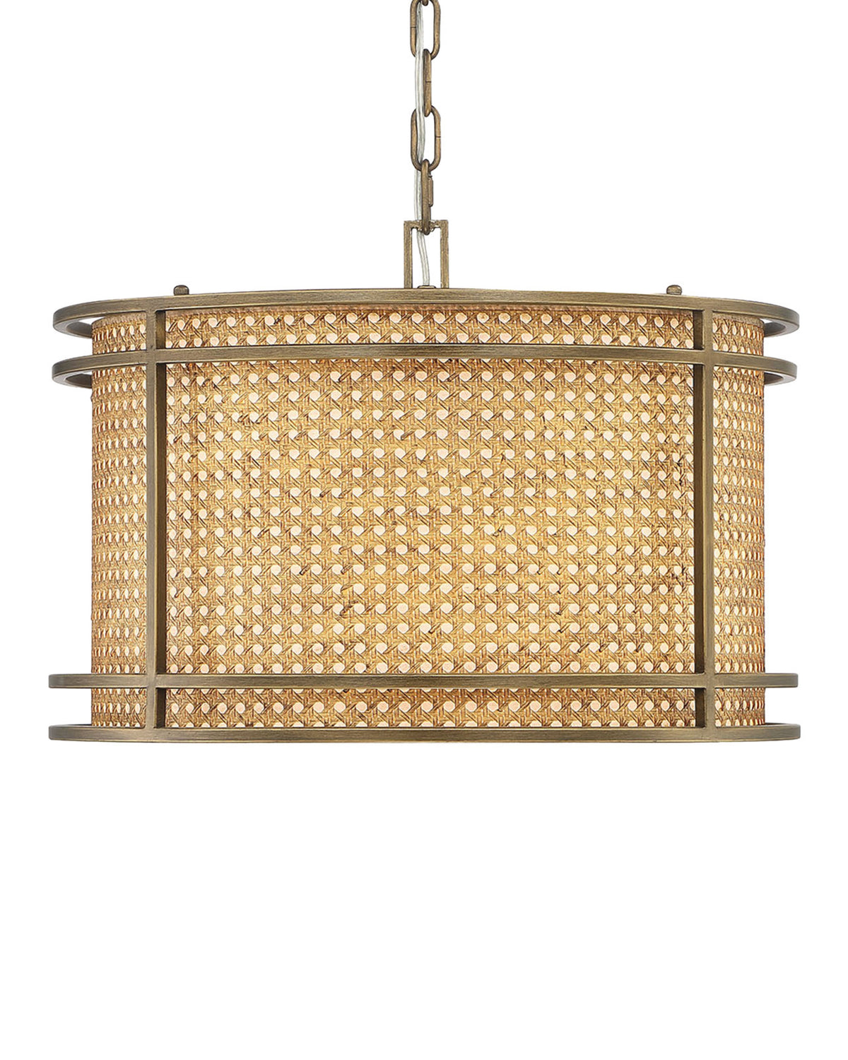 Currey and Company Tailor Single-Light Cane and Brass Drum Pendant Chandelier