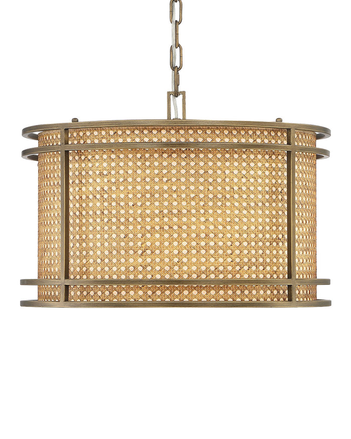Currey and Company Tailor Single-Light Cane and Brass Drum Pendant Chandelier