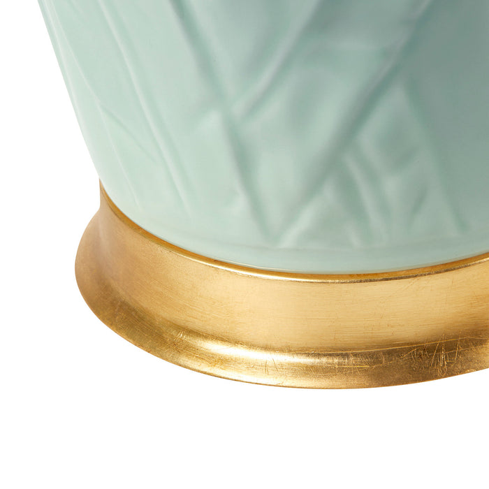 Villa & House Habano Lamp with Shade 17-inch White Linen, with Gold, Pale Celadon
