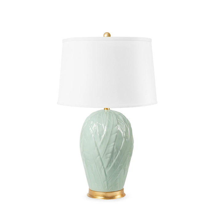 Villa & House Habano Lamp with Shade 17-inch White Linen, with Gold, Pale Celadon