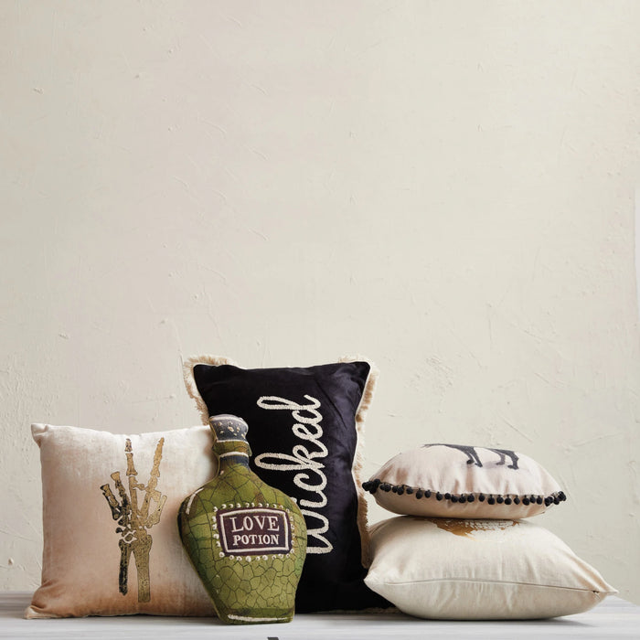 Design Shop 16"L x 10"H Cotton Potion Bottle Shaped Pillow w/ Embroidery & French Knots