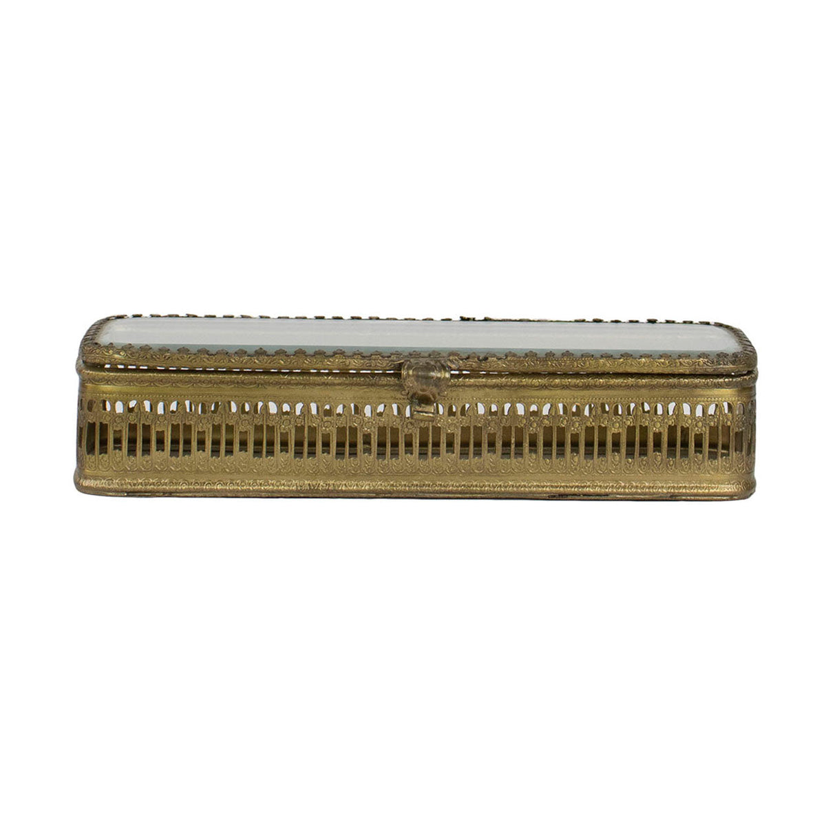 Design Shop Rectangular Brass and Glass Decorative Box, Clear and Brass Gold, 7.75" x 3" x 1.5"