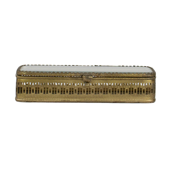 Design Shop Rectangular Brass and Glass Decorative Box, Clear and Brass Gold, 7.75" x 3" x 1.5"
