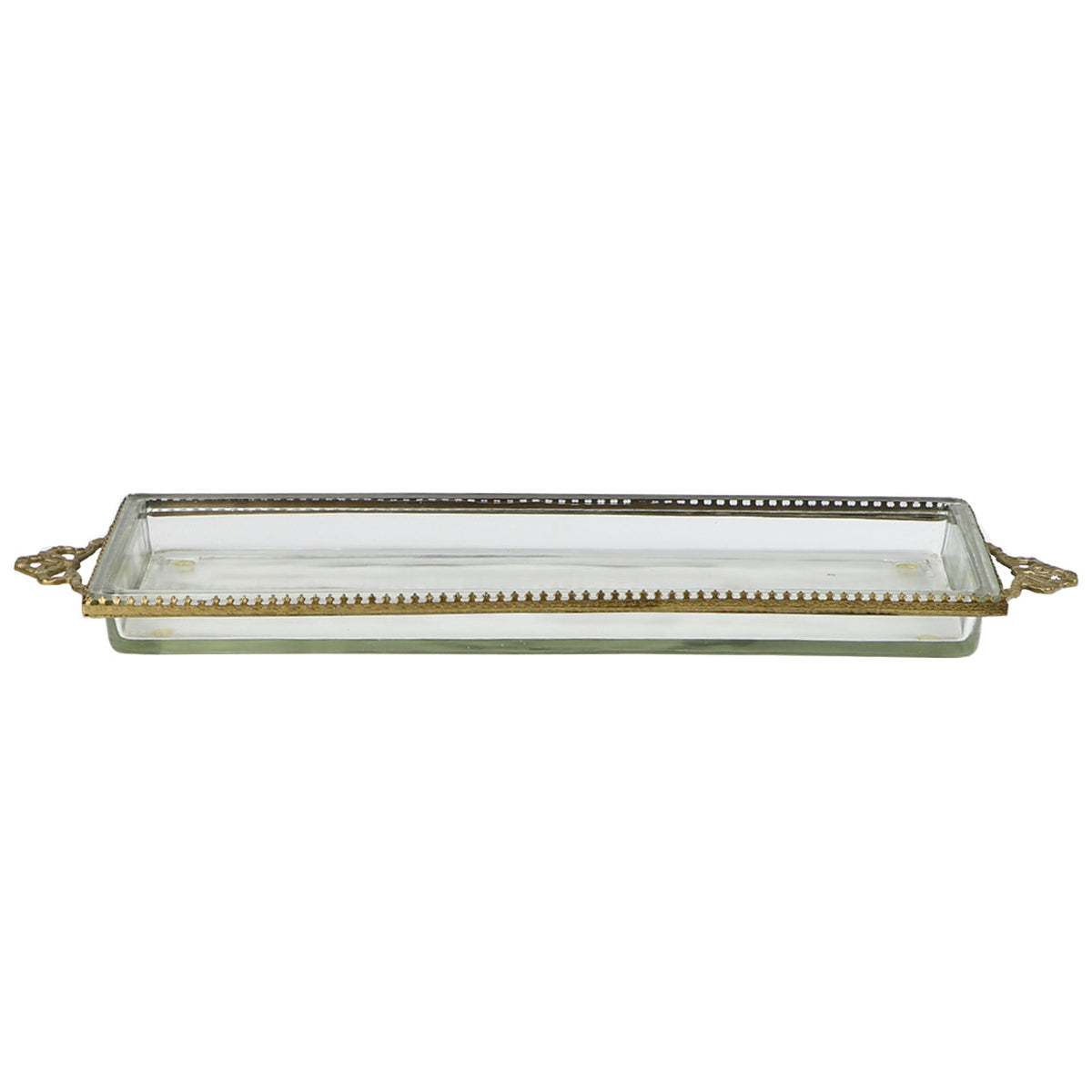 Design Shop Long Victorian Decorative Tray, Clear and Brass Gold, 17" x 6" x 1.5"