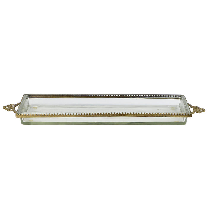 Design Shop Long Victorian Decorative Tray, Clear and Brass Gold, 17" x 6" x 1.5"