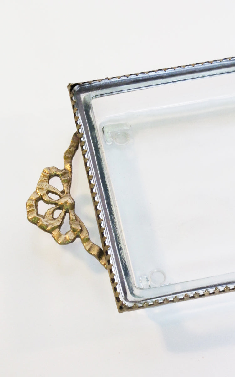 Design Shop Long Victorian Decorative Tray, Clear and Brass Gold, 17" x 6" x 1.5"